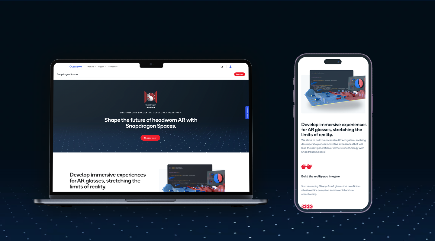 Image illustrating a desktop and mobile version of the Snapdragon SDK promotional page.  
